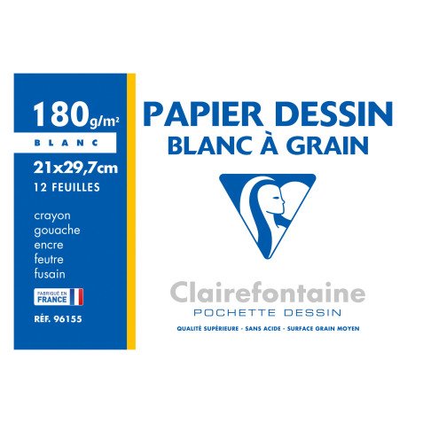 Hoesje 12 vellen tekenpapier wit A4+ Clairefontaine gekorreld 180 g