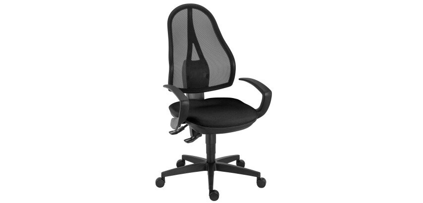 Chaise de bureau Holly tissu et maille, dossier maille, avec ou sans accoudoirs, mécanisme contact permanent, pied noir