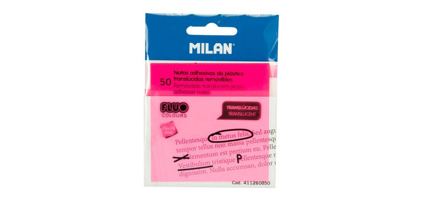 Notas adhesivas transparentes 76 x 76 mm MILAN - Bloc de 50