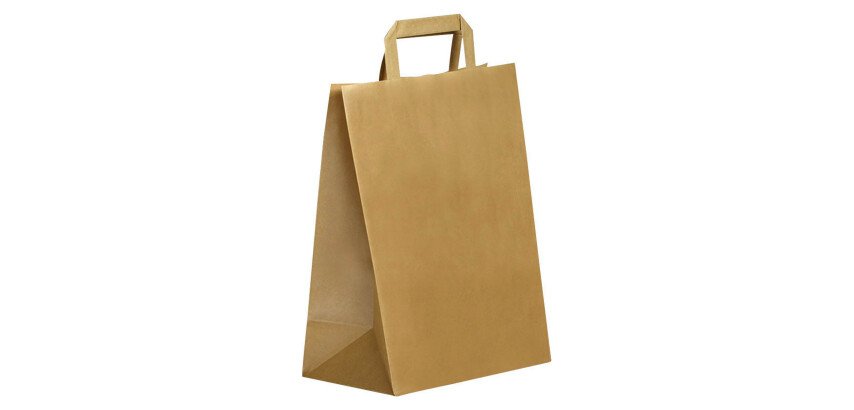 Einkaufstaschen ECO braunes Kraftpapier mit flachen Handgriffen 31 x 26 x  14 cm - Pack von 250