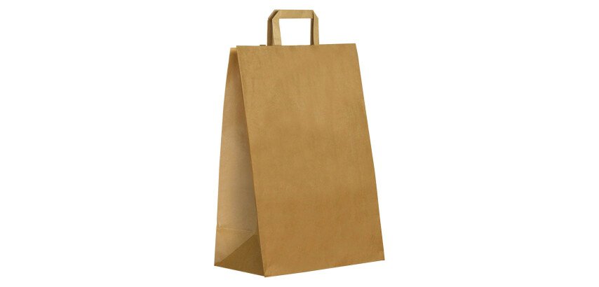 Sacs ECO kraft brun poignées plates 38 x 32 x 17 cm - Carton de 250