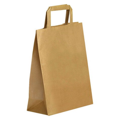 Bolsa de tienda Eco kraft marrón con asas planas 28 x 22 x 10 - Caja de 250