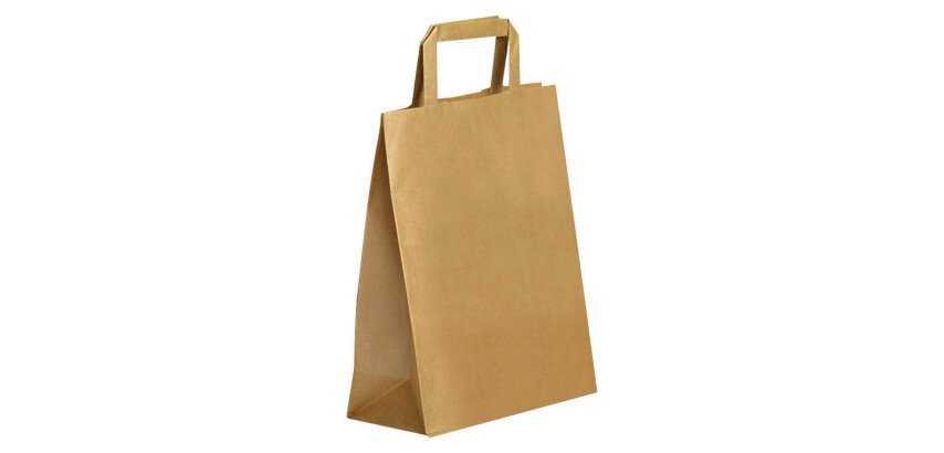 Einkaufstaschen ECO braunes Kraftpapier mit flachen Handgriffen 28 x 22 x 10 cm - Pack von 250