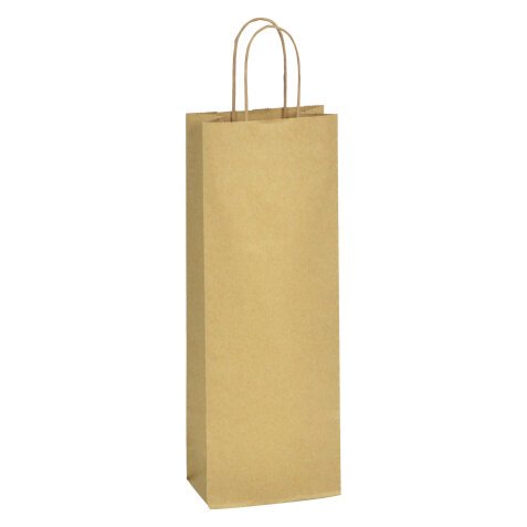 Sac bouteille Eco kraft brun poignées torsadées 39 x 14 x 8 cm - Carton de 200