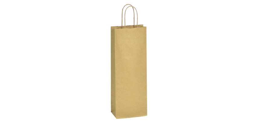 Bolsa de botella Eco kraft marrón con asas rizadas 39 x 14 x 8 - Caja de 200
