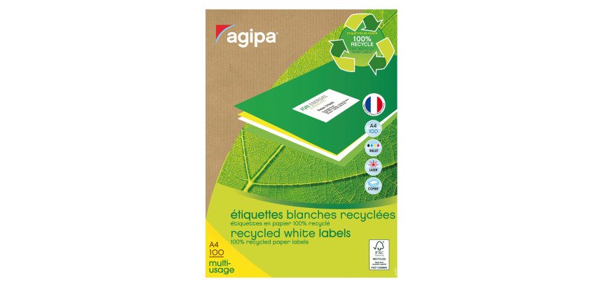 Etiquette adresse jet d'encre et laser recyclée 38 x 21,2 mm Agipa 101185 blanche - Boîte de 6500