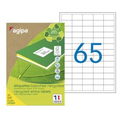 Adresetiketten inkjet en laser gerecycleerd 38 x 21,2 mm Agipa 101185 wit - doos van 6500