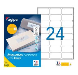 Etiquette adresse jet d'encre et laser 63,5 x 33,9 mm Agipa 101309 blanche - Boîte de 2400