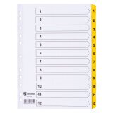 Intercalaire A4+ carte bristol blanche Bruneau 12 onglets numériques jaune - 1 jeu