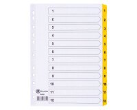 Dividers A4+ white bristol cardboard Bruneau 12 numerical tabs in yellow - 1 set 