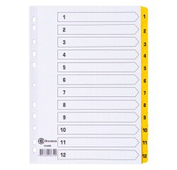 Tabbladen A4+ wit Bristol-karton Bruneau 12 numerieke verdelingen geel - 1 set 