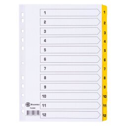 Trennblätter A4+ Bristol Karton weiß Bruneau 12 numerische Verteilungen gelb - 1 Satz