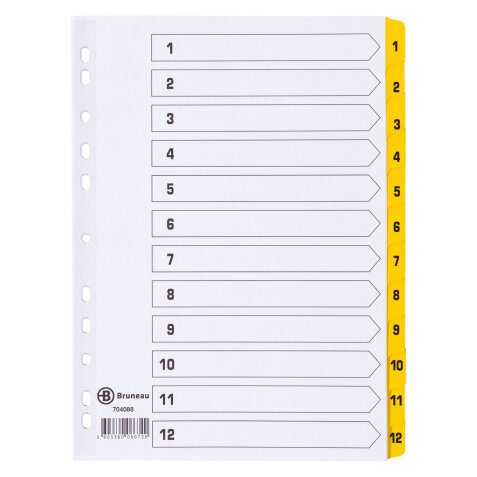 Trennblätter A4+ Bristol Karton weiß Bruneau 12 numerische Verteilungen gelb - 1 Satz