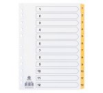 Dividers A4+ white bristol cardboard Bruneau 12 numerical tabs in yellow - 1 set 