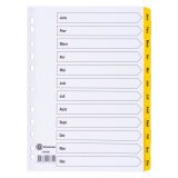 Dividers A4 white bristol cardboard Bruneau 12 monthly tabs in yellow - 1 set