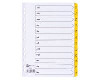 Dividers A4 white bristol cardboard Bruneau 12 monthly tabs in yellow - 1 set