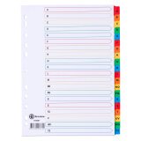 Dividers A4 white bristol cardboard Bruneau 20 alphabetical and colored tabs - 1 set 