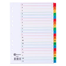 Intercalaire A4 carte bristol blanche Bruneau 20 onglets alphabétiques multicolores - 1 jeu