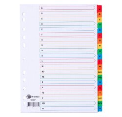 Separadores alfabéticos cartulina Bristol Blanca A4 Bruneau 20 pestañas multicolor