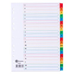 Dividers A4 white bristol cardboard Bruneau 20 alphabetical and colored tabs - 1 set 