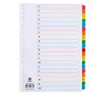 Intercalaire A4 carte bristol blanche Bruneau 20 onglets alphabétiques multicolores - 1 jeu