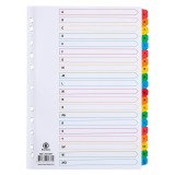 Intercalaire A4 carte bristol blanche Bruneau 20 onglets alphabétiques multicolores - 1 jeu
