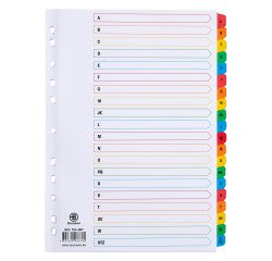Dividers A4 white bristol cardboard Bruneau 20 alphabetical and colored tabs - 1 set 
