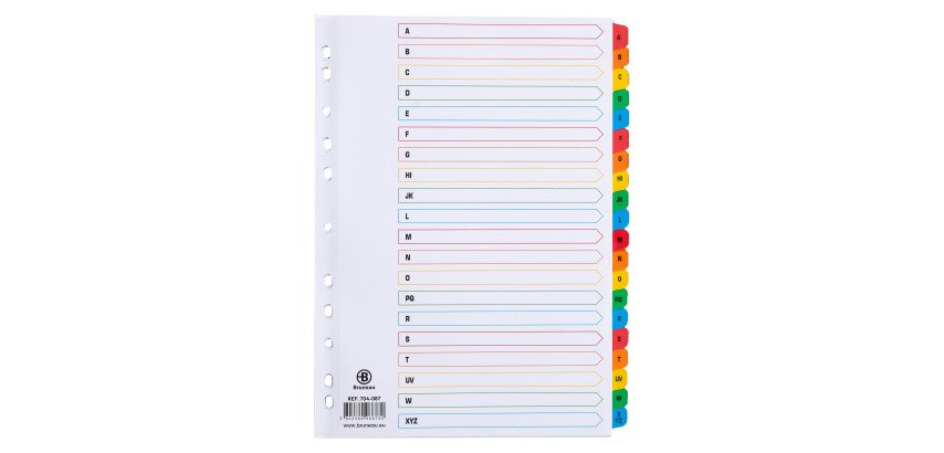 Dividers A4 white bristol cardboard Bruneau 20 alphabetical and colored tabs - 1 set 