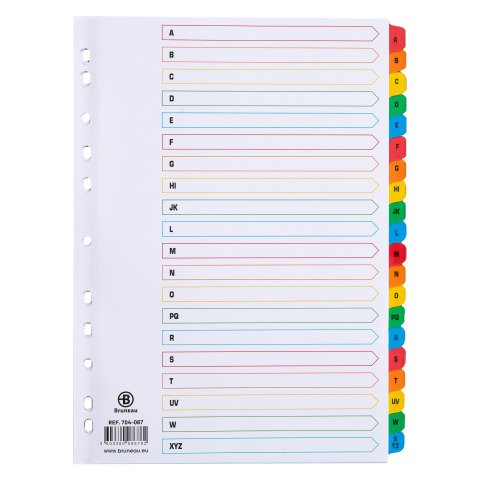 Separadores alfabéticos cartulina Bristol Blanca A4 Bruneau 20 pestañas multicolor