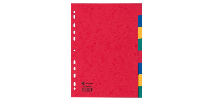 Intercalaires A4 carte lustrée colorée Bruneau 8 onglets neutres multicolores - 1 jeu