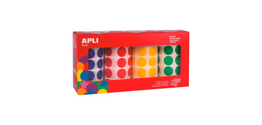 Pastille adhésive Ø 20mm Apli 13793 en rouleau couleurs assorties - Boîte de 7080