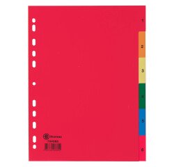 Tabbladen A4 gekleurd polypropyleen Bruneau 6 numerieke en veelkleurige tabs - 1 set 