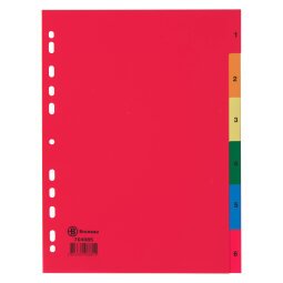Tabbladen A4 gekleurd polypropyleen Bruneau 6 numerieke en veelkleurige tabs - 1 set 