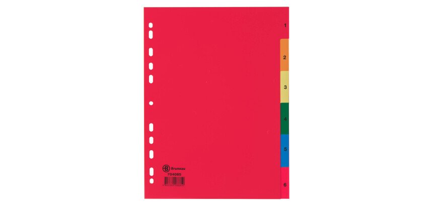 Intercalaire A4 polypropylène coloré Bruneau 6 onglets numériques multicolores - 1 jeu