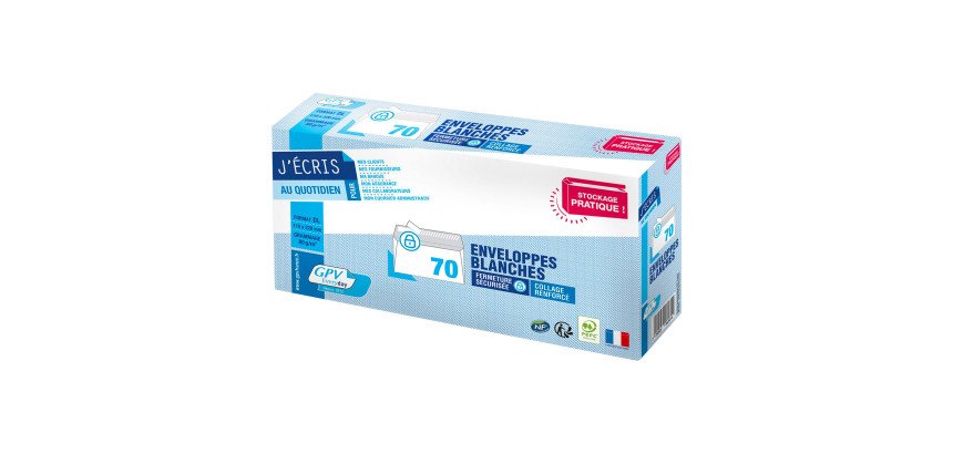 Enveloppe 110 x 220 mm 80 g sans fenêtre blanche - Boîte de 70
