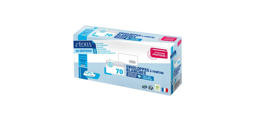 Enveloppe 110 x 220 mm 80 g fenêtre 45 x 100 mm blanche - Boîte de 70