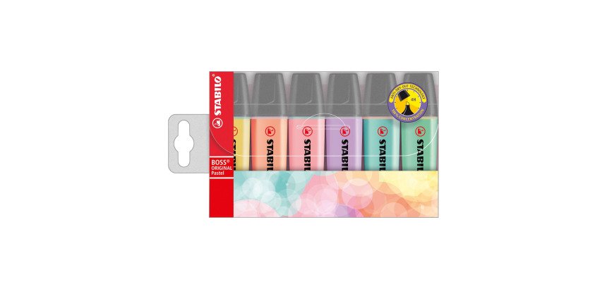 Surligneur Stabilo Boss couleurs assorties pastels - Pochette de 6