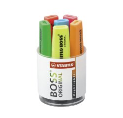 Cubilete con Subrayadores fluorescentes Stabilo Boss surtido de 6 colores