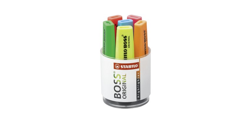 Surligneur Stabilo Boss couleurs assorties - Pot à crayon de 6
