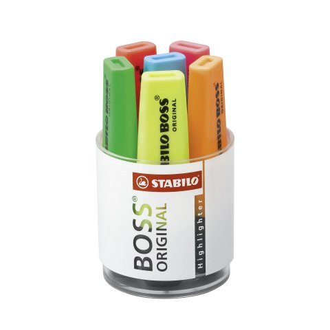 Cubilete con Subrayadores fluorescentes STABILO Boss surtido de 6 colores
