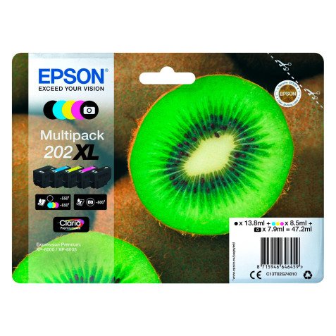 Epson 202 XL pack 5 cartridges high capacity 2 black + 3 colors for inkjet printer 