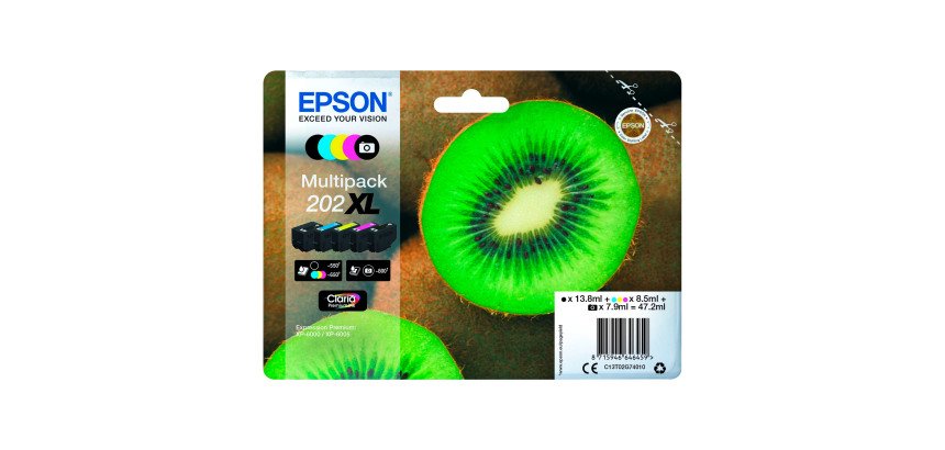 Epson 202XL pack 5 cartouches haute capacité 2noires + 3 couleurs pour imprimante jet d'encre