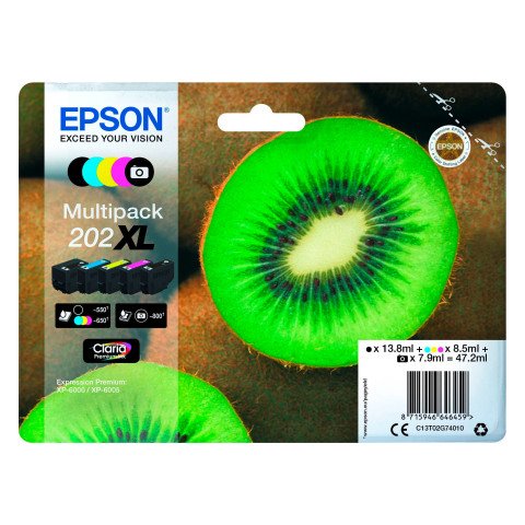 Epson 202XL Pack 5 cartuchos originales (2 negros + 3 colores)