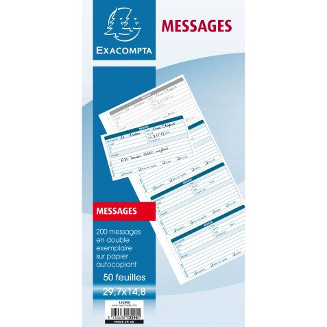 Carnet broché autocopiant Messages reçus Exacompta 29,7 x 14, 8 cm - 50 feuilles