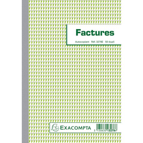 Cahier de facture avec tva Manifold Exacompta autocopiant 21 x 14,8 cm 50 pages double exemplaires 3278E