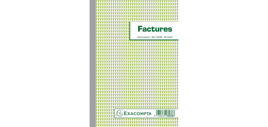 Cahier de facture avec tva Manifold Exacompta autocopiant 21 x 14,8 cm 50 pages double exemplaires 3278E