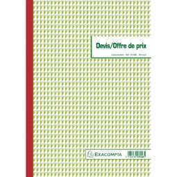 Cahier de devis / offre de prix Manifold Exacompta autocopiant 29,7 x 21 cm 50 pages triple exemplaires 13146E