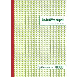 Cahier de devis / offre de prix Manifold Exacompta autocopiant 29,7 x 21 cm 50 pages triple exemplaires 13146E
