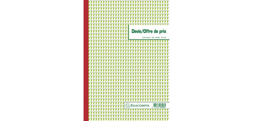Cahier de devis / offre de prix Manifold Exacompta autocopiant 29,7 x 21 cm 50 pages triple exemplaires 13146E