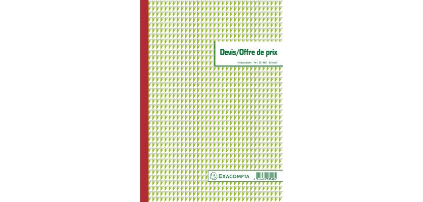 Cahier de devis / offre de prix Manifold Exacompta autocopiant 29,7 x 21 cm 50 pages triple exemplaires 13146E